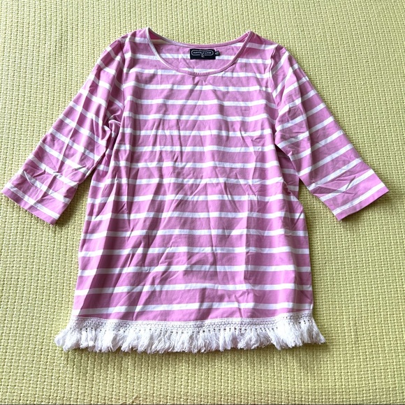 Duffield Lane Tops - EUC striped top with fringe on the bottom